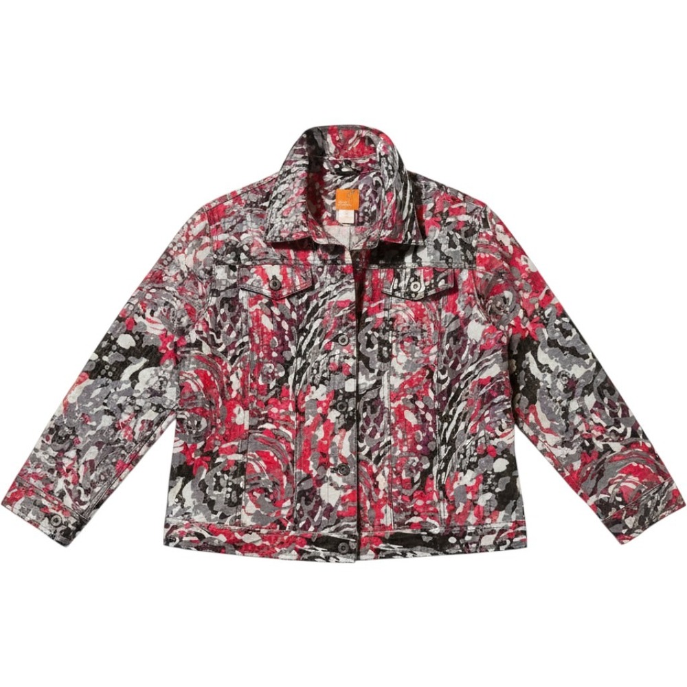 Hearts of Palm Jacket 18 Red Abstract Metallic Foil Button Front Maximalist